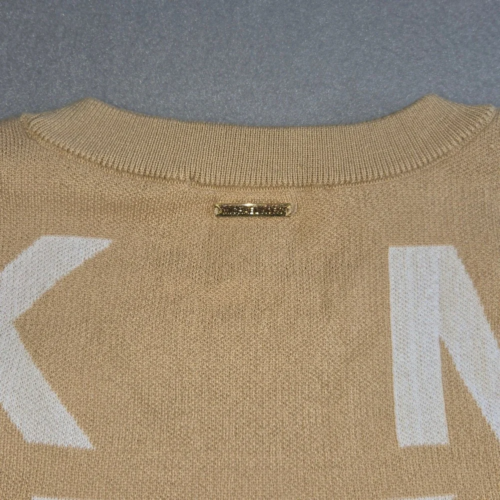 Michael Kors MK Logo Sweater Womens Medium Camel White Monogram Crewneck